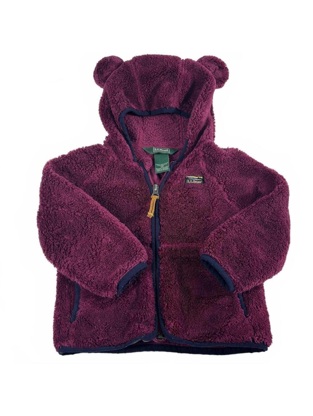 L.L.Bean Toddler Plum Hi-Pile Fleece Bear Ears Jacket Size 2T